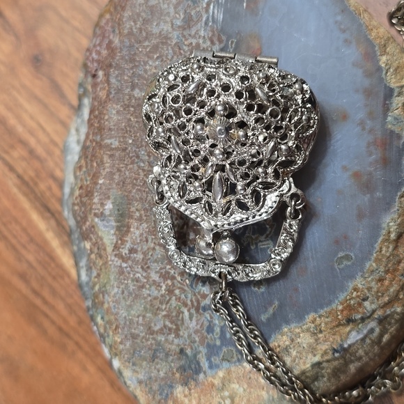 ART Arthur Pepper Silver Tone Filigree Purse Vintage Pendant Locket Necklace - Picture 6 of 9